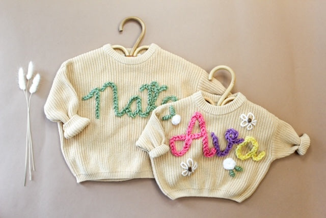 Babe Chunky Knit Sweater Personalized Embroidered Name