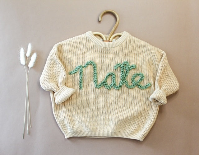 Babe Chunky Knit Sweater Personalized Embroidered Name