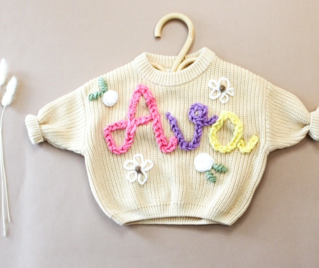 Babe Chunky Knit Sweater Personalized Embroidered Name