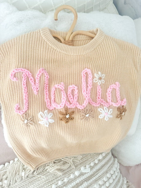 Babe Chunky Knit Sweater Personalized Embroidered Name